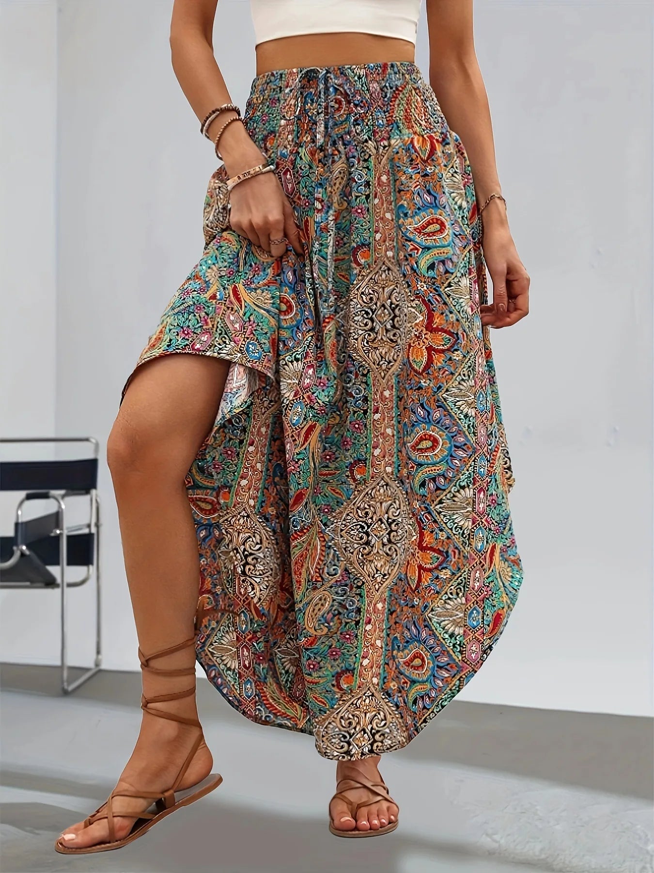 Bohemian Asymmetrische Rok – Hoge Taille Vrouwelijke Zomerrok met Bloemenprint