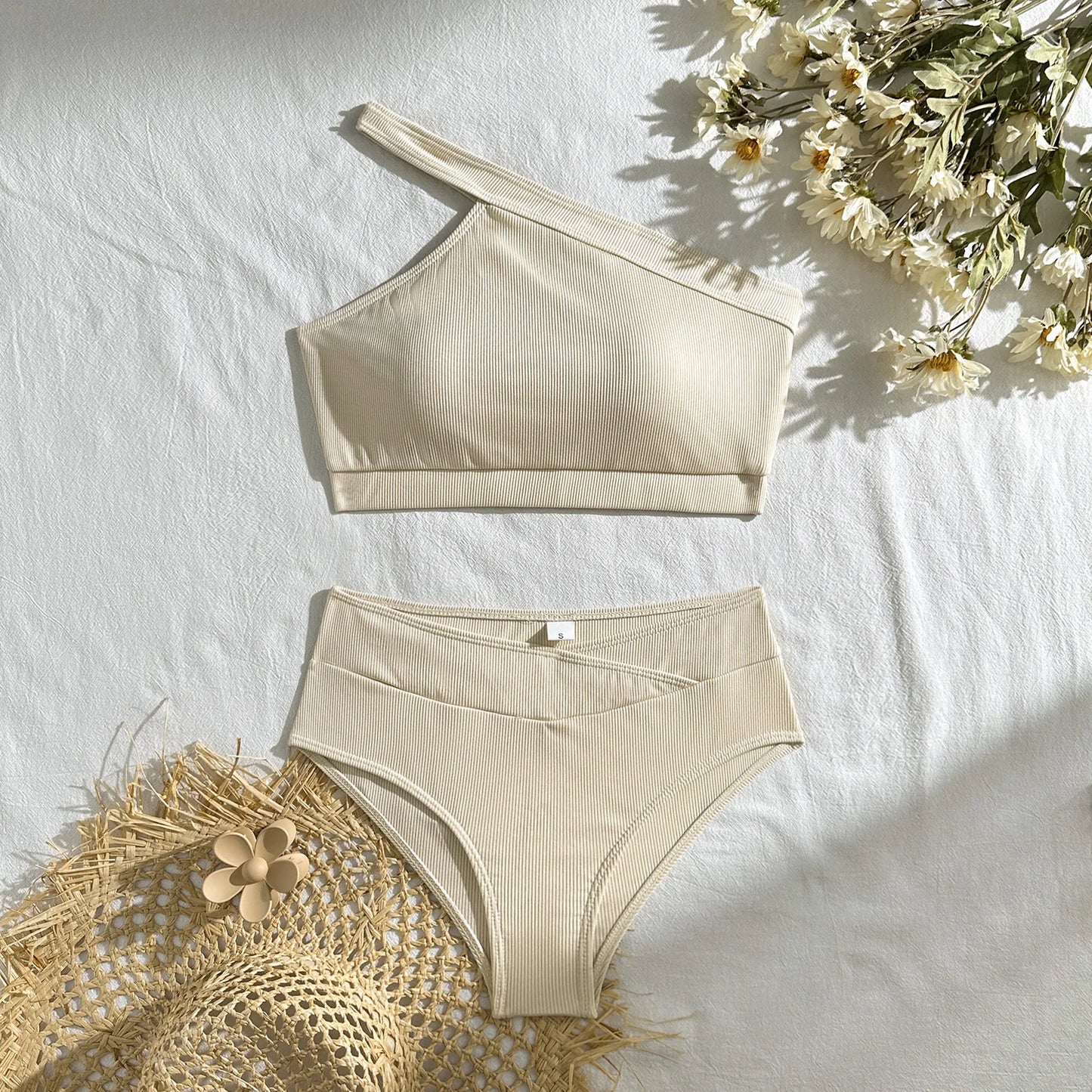 One Shoulder Bikini Set – Sexy 2025 Badkleding voor Dames met Hoge Taille en Uitneembare Cups