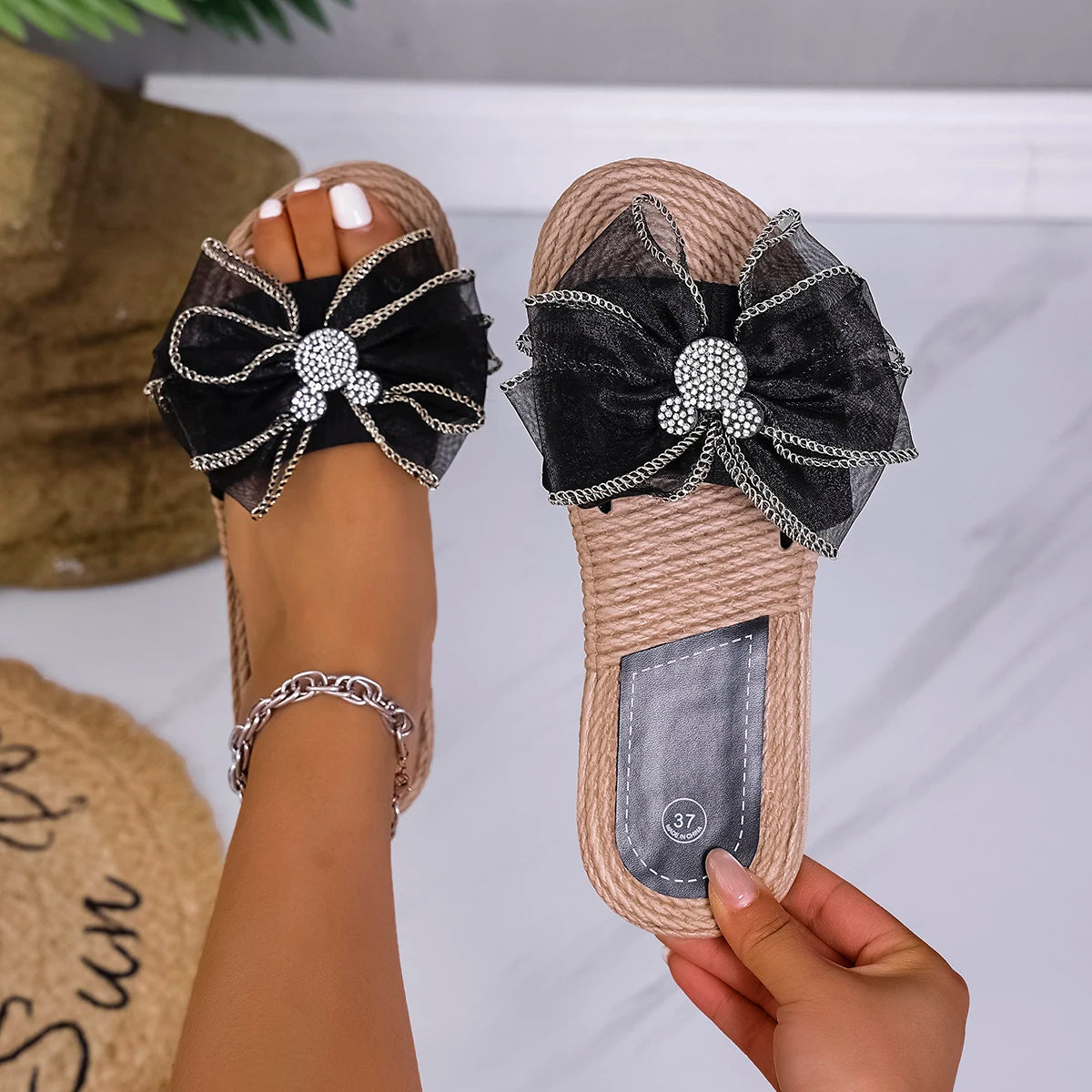 Zomerse Dames Slippers met Strik & Glitters | Lichtgewicht & Anti-Slip