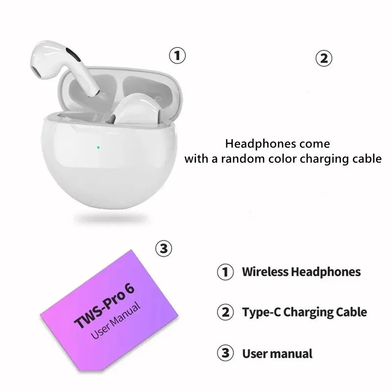Air Pro 6 Draadloze Oordopjes – Bluetooth 5.3 | Touch Control | 24 Uur Batterij | Compatibel met Android, iOS & Windows