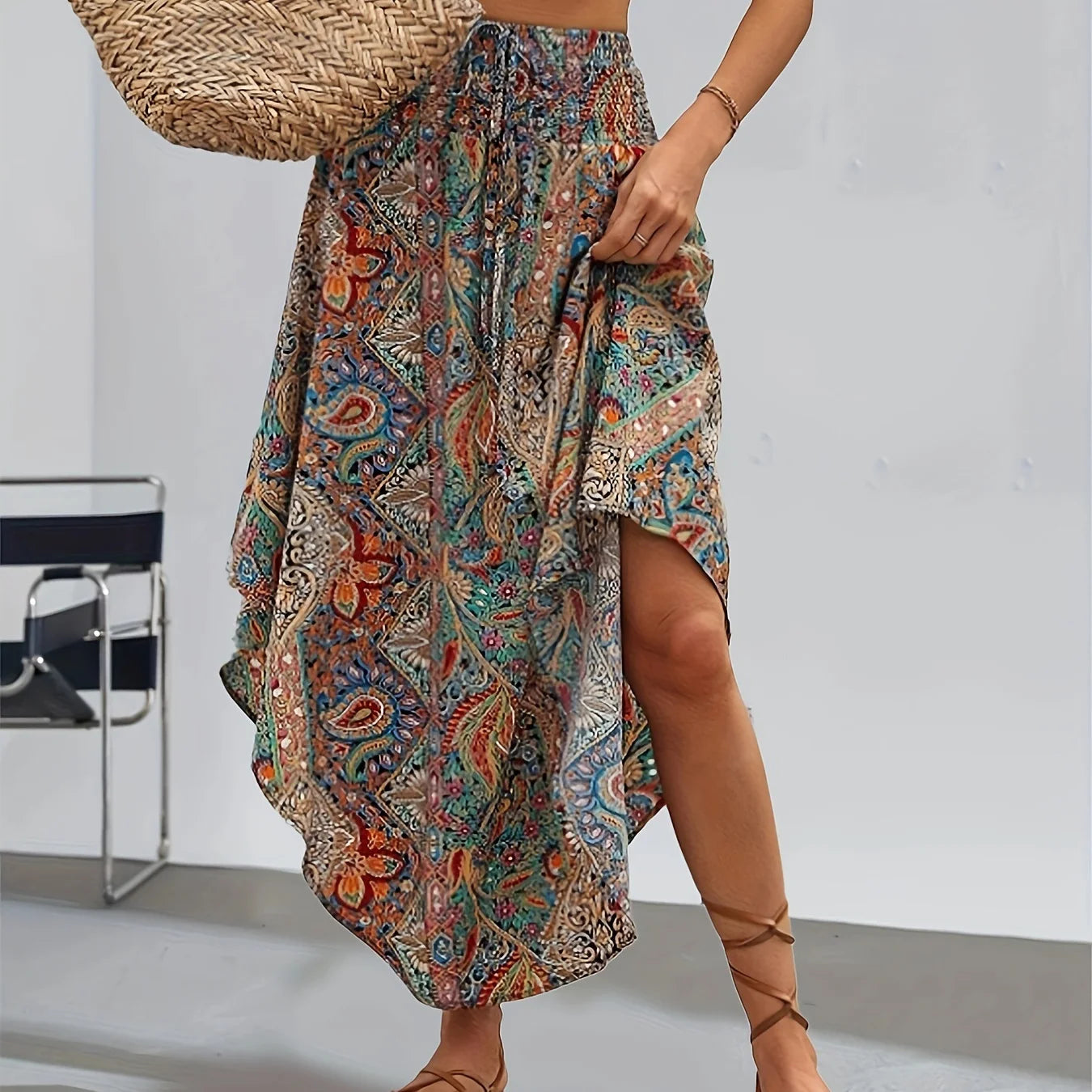 Bohemian Asymmetrische Rok – Hoge Taille Vrouwelijke Zomerrok met Bloemenprint