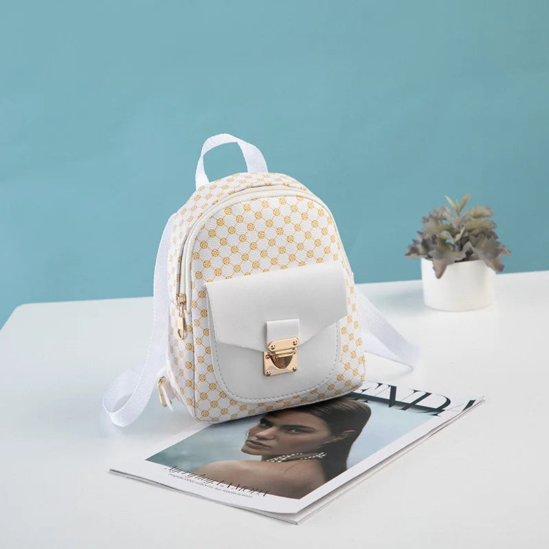 Mini Rugzakje voor Dames – Trendy PU Rugtas met Print en Goudslot | Casual Boekentas 2025