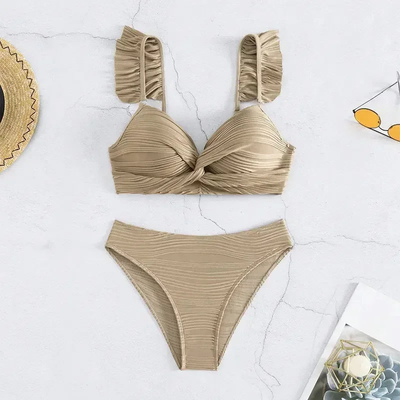 Ribbed Bikini Set with Ruffles | Sexy High Waist Swimsuit for Women 2025