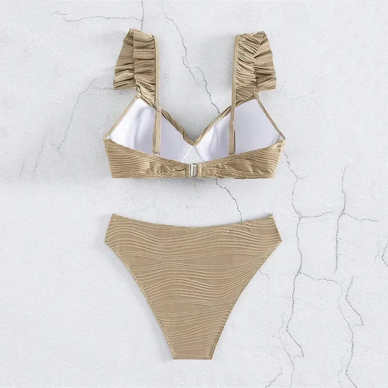 Ribbed Bikini Set with Ruffles | Sexy High Waist Swimsuit for Women 2025