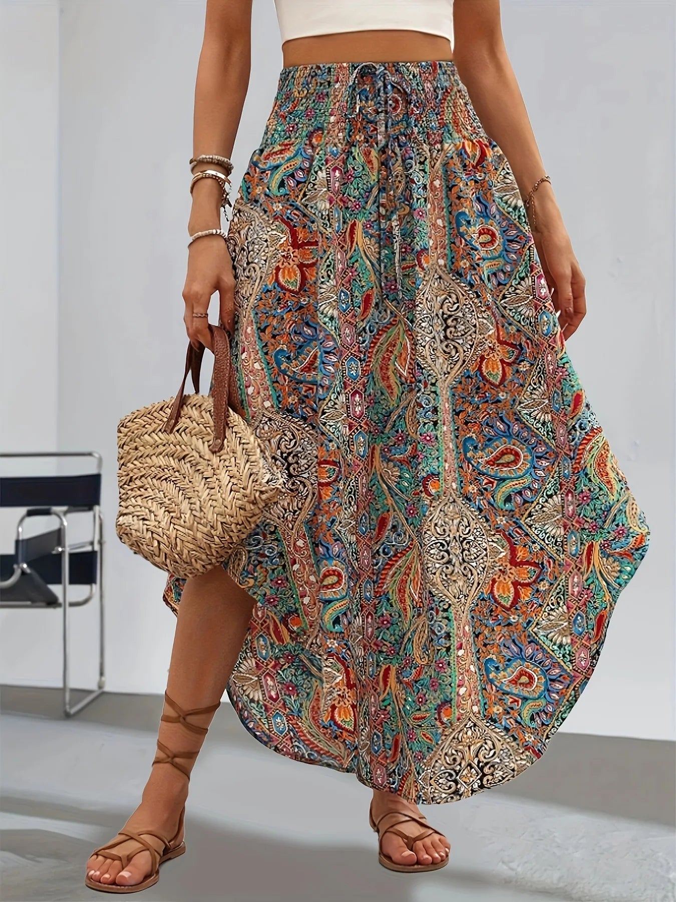 Bohemian Asymmetrische Rok – Hoge Taille Vrouwelijke Zomerrok met Bloemenprint
