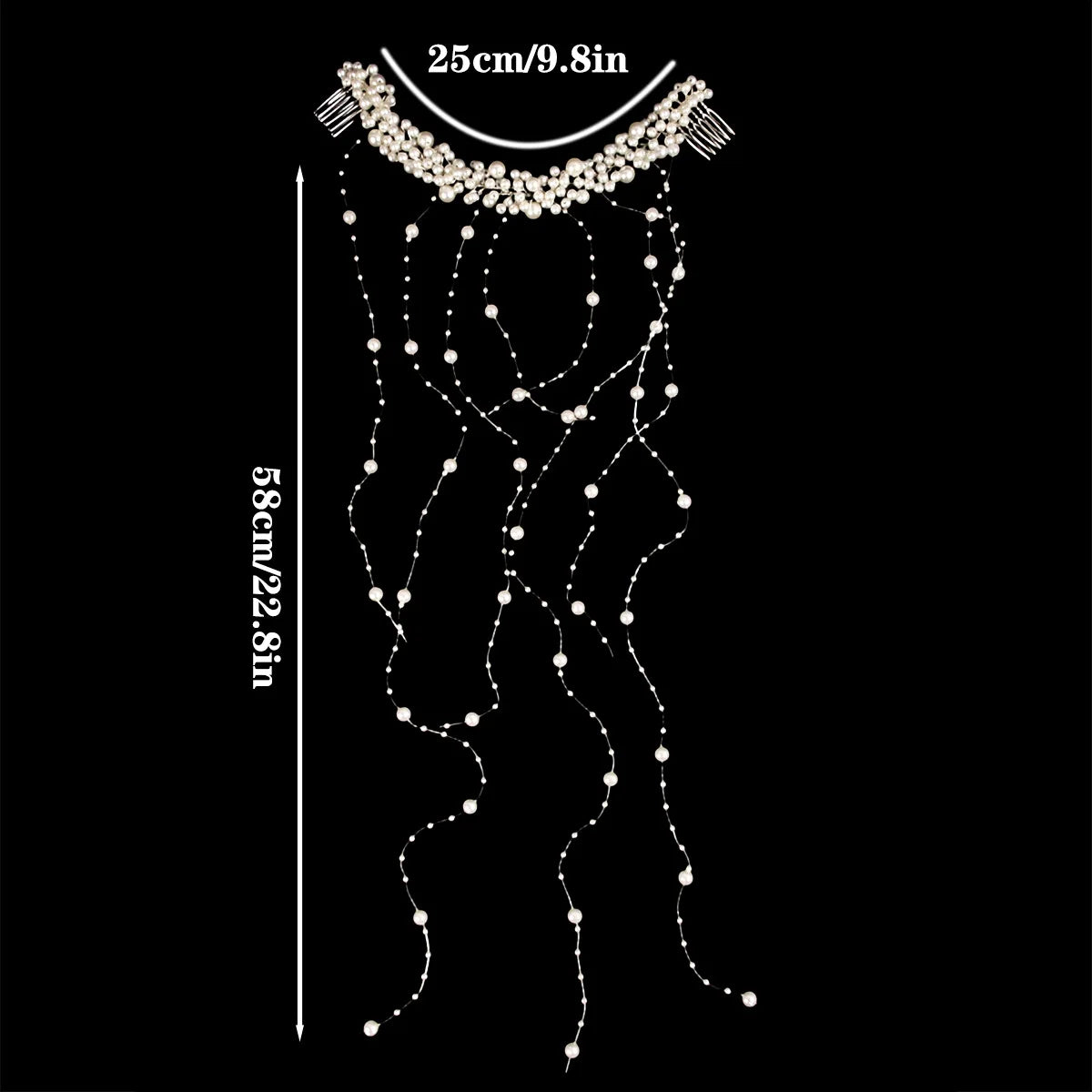 Parel Bruids Haaraccessoire – Handgemaakte Trouw Haarband met Kammen en Wavy Tassel Versiering