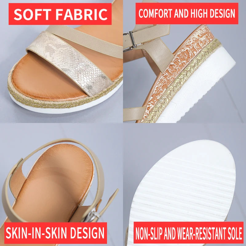 Dames Romeinse Sandalen met Gespsluiting β Comfortabele Lage Sleehak voor Zomer