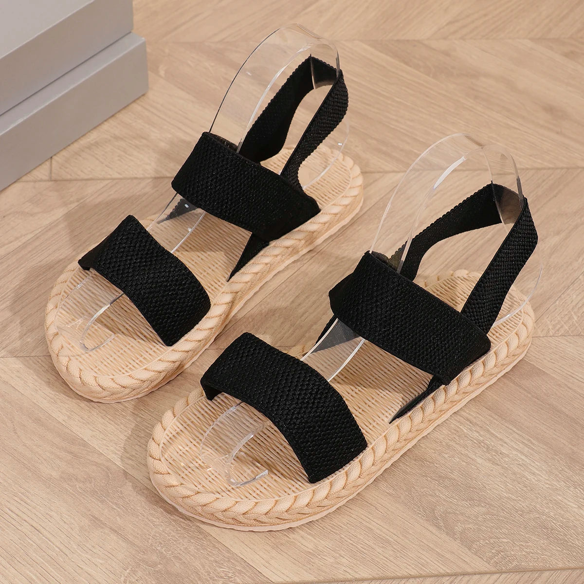 Dames Lichtgewicht Zomersandalen met Elastische Band | Comfortabele Platte Slippers – Zwart