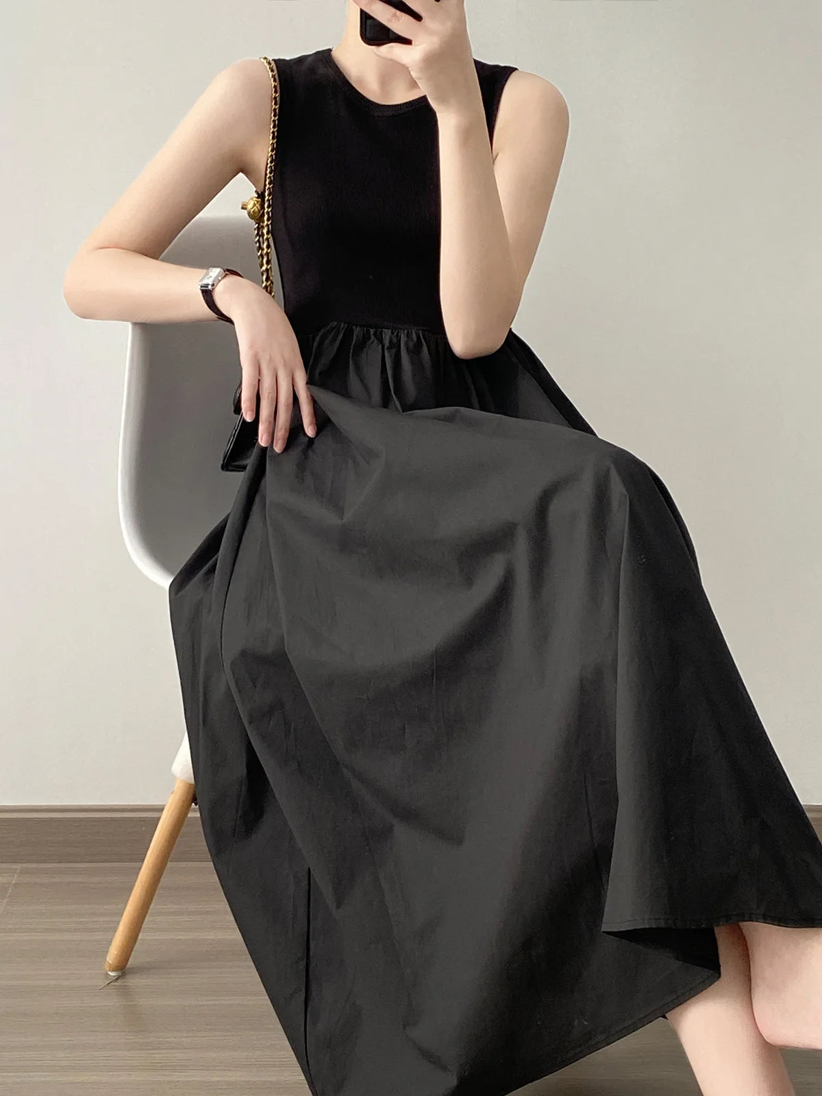 Elegante A-Lijn Damesjurk β Casual Mouwloze Zomerjurk in Roze, Zwart & Beige