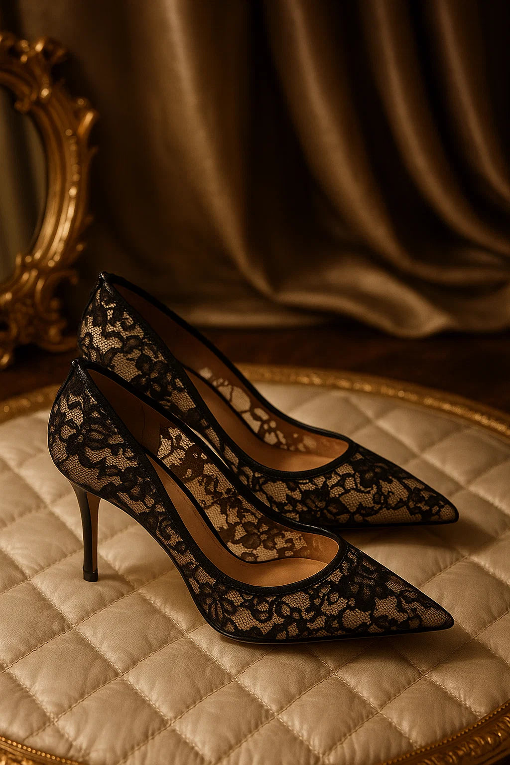 Dames Puntneus Pumps met Kant β Elegante Slip-On Hoge Hakken voor de Zomer