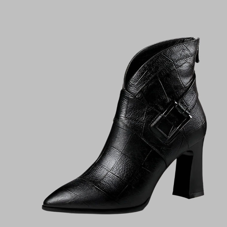 Dames Enkellaarsjes met V-Hals en Vierkante Hak – Elegante PU Lederen Hakken met Rits