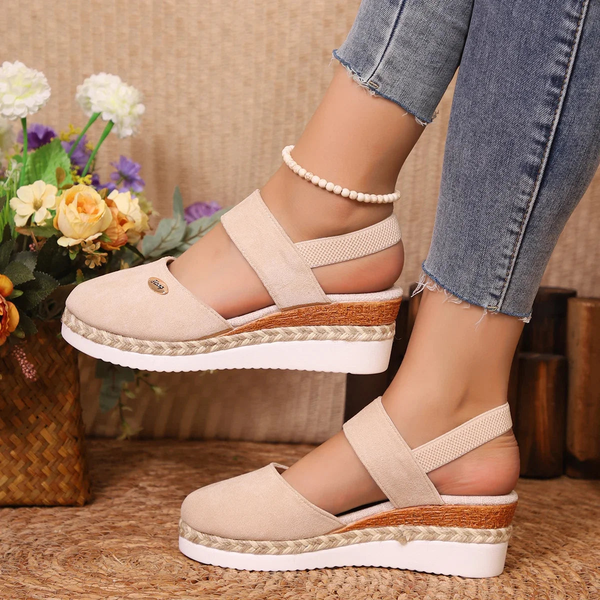 Closed Toe Espadrille Wedge Sandals with Buckle | Summer Gladiator Style Women’s Platform Sandals