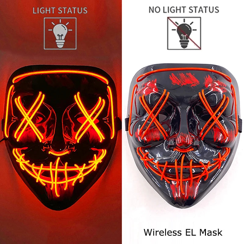 Draadloos LED Halloween Masker – Neon Glow in the Dark Masker met 3 Lichtstanden | 10 Kleuren | Unisex Volledig Gezicht