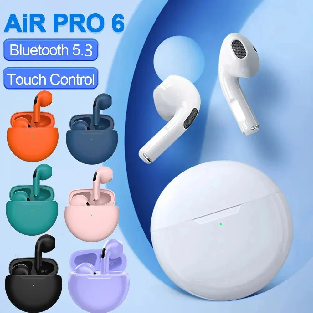 Air Pro 6 Draadloze Oordopjes – Bluetooth 5.3 | Touch Control | 24 Uur Batterij | Compatibel met Android, iOS & Windows