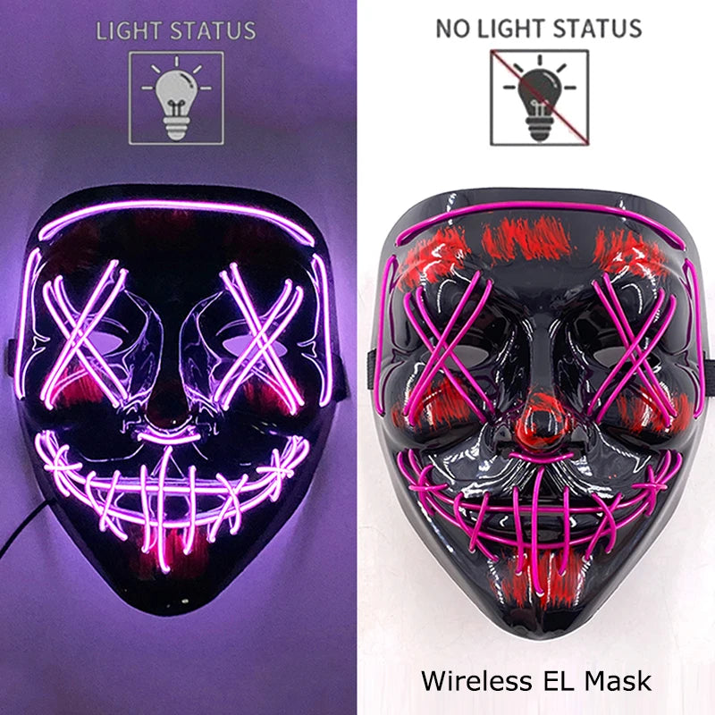 Draadloos LED Halloween Masker – Neon Glow in the Dark Masker met 3 Lichtstanden | 10 Kleuren | Unisex Volledig Gezicht
