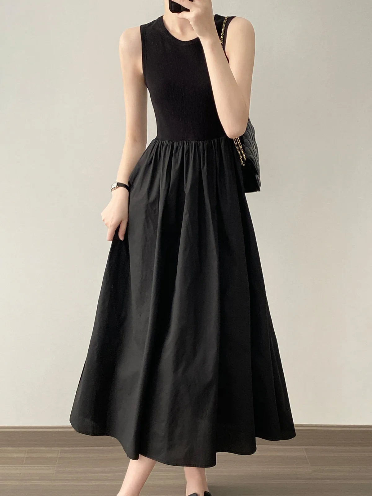 Elegante A-Lijn Damesjurk – Casual Mouwloze Zomerjurk in Roze, Zwart & Beige