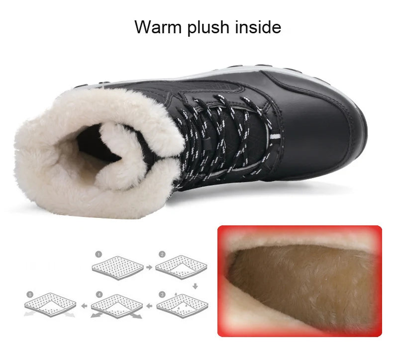 Warme Dames Winterlaarzen met Vetersluiting – Snowboots met Bontvoering | Waterafstotend PU | Antislip Zool | Zwart