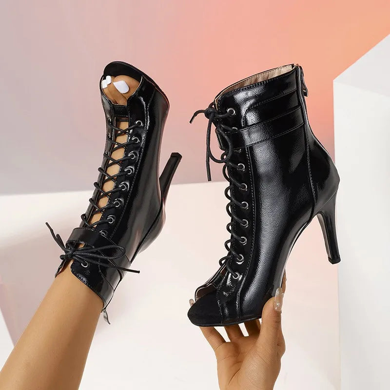 Girls Latin Dance Shoes Women Modern Dance Salsa High-Top Sandals Dance Hall Shoes Ladies Fashion Sexy High-Heeled PU Boots