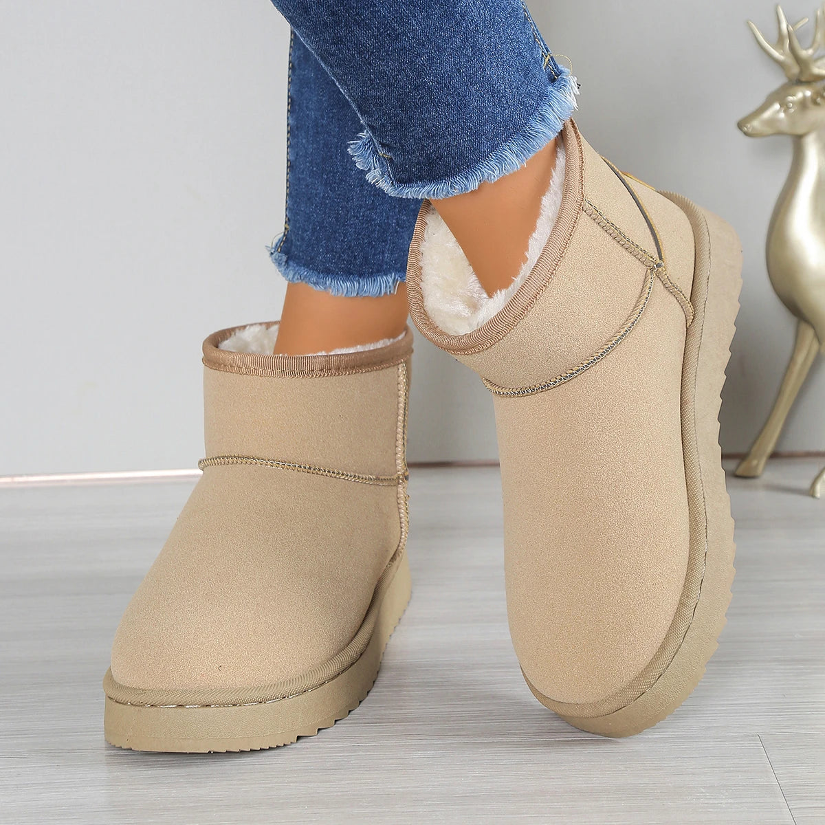 Women’s Winter Snow Boots | Suede Slip-On Ankle Boots with Plush Lining