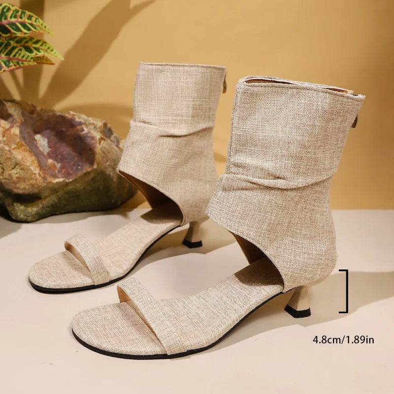 Dames zomer sandalen met hakken en open teen – Franse stijl korte laars-look