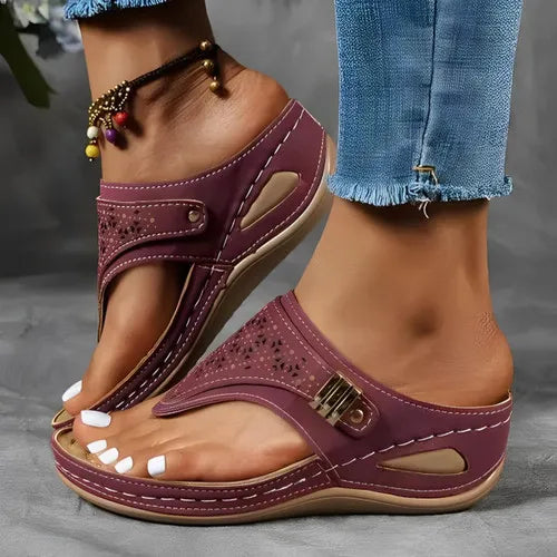 Women’s Summer Breathable Slippers |  Hollow Design with Buckle & Comfortable Flat Sole
