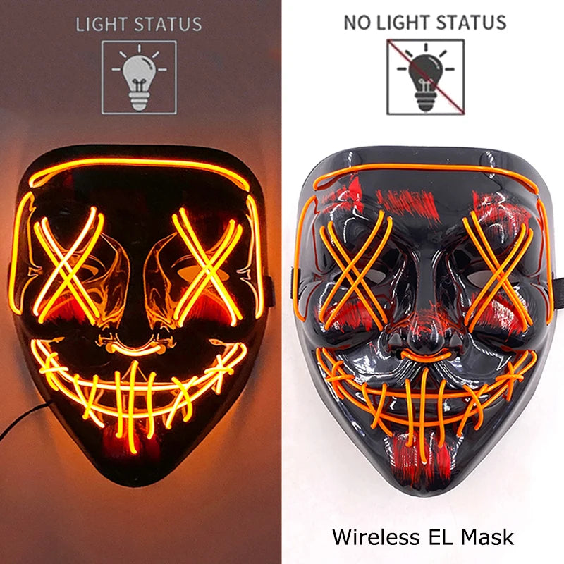 Draadloos LED Halloween Masker – Neon Glow in the Dark Masker met 3 Lichtstanden | 10 Kleuren | Unisex Volledig Gezicht