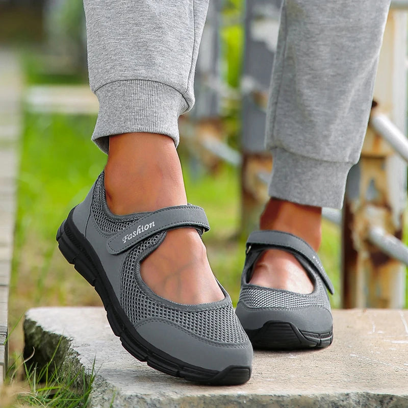 Women’s Breathable Mesh Walking Sneakers | Lightweight Hook & Loop Trainers