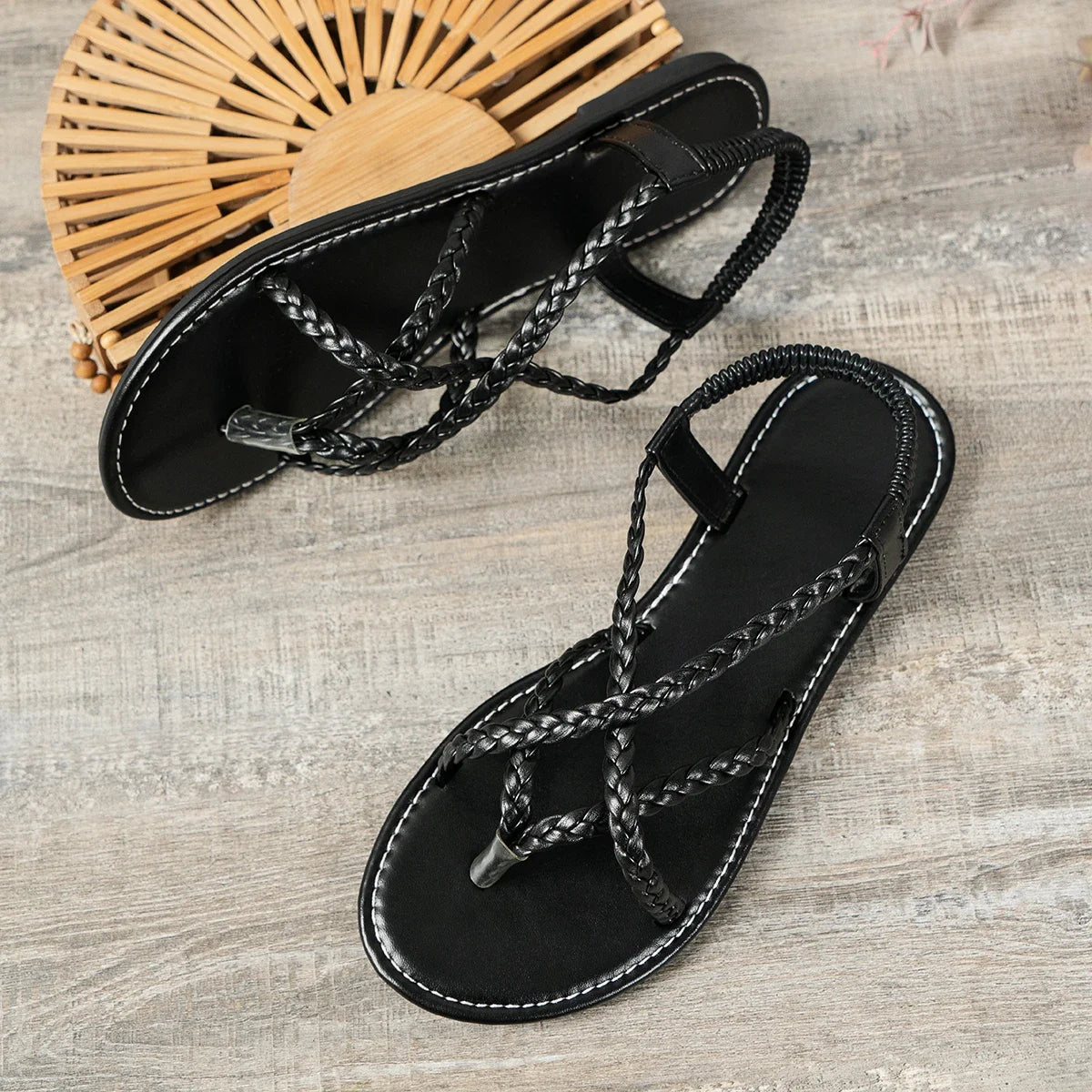 Women’s Braided Clip-Toe Sandals | Casual Summer Slip-On Flats for Beach and Walking