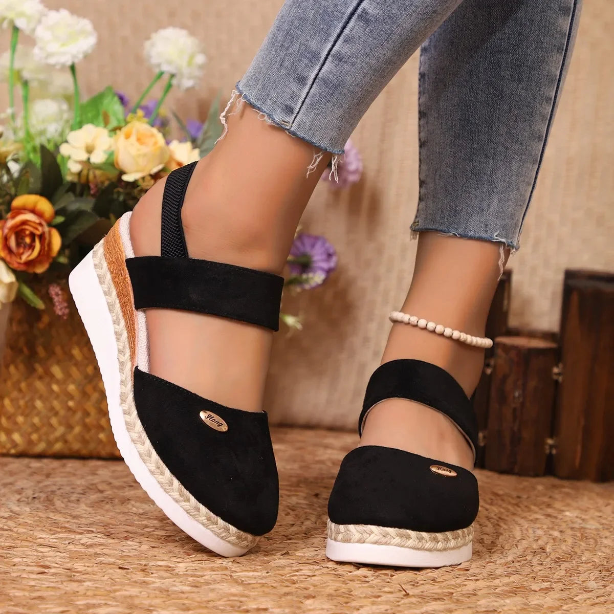 Closed Toe Espadrille Wedge Sandals with Buckle | Summer Gladiator Style Women’s Platform Sandals