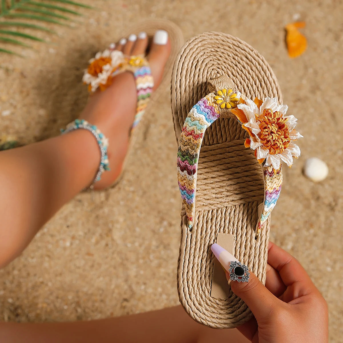 Dames Zomerse Flipflops met Zonnebloem – Comfortabele Anti-Slip Slippers met Zachte Zool