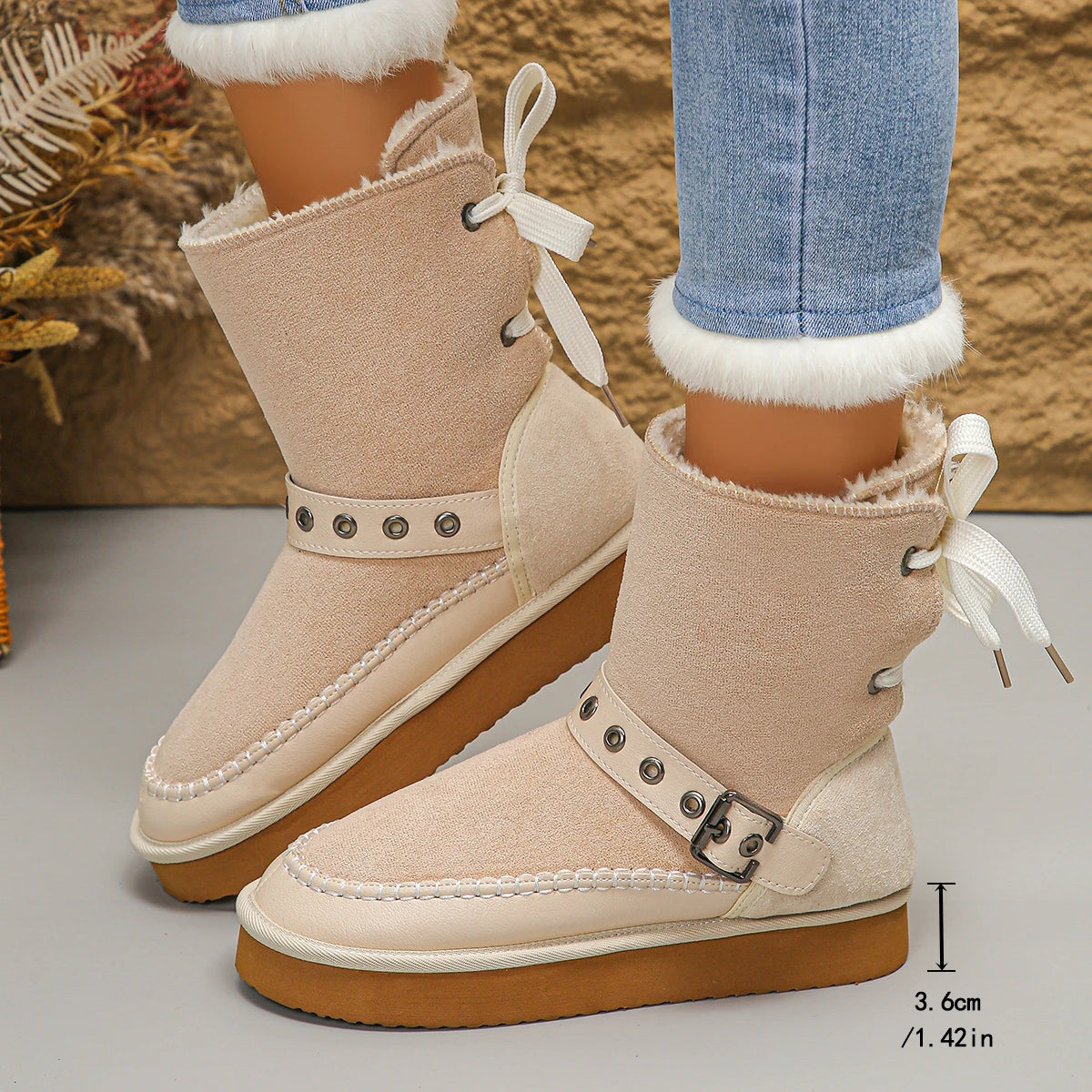 Women’s Snow Boots Winter 2025 | Ankle Boots with Rear Lacing & Buckle Detail