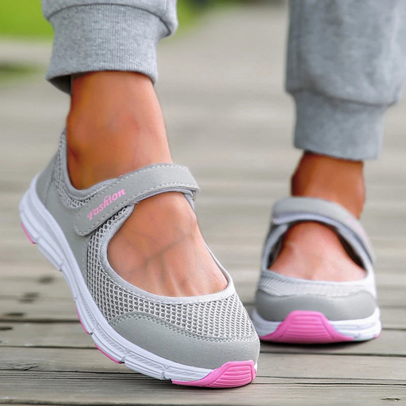 Women’s Breathable Mesh Walking Sneakers | Lightweight Hook & Loop Trainers