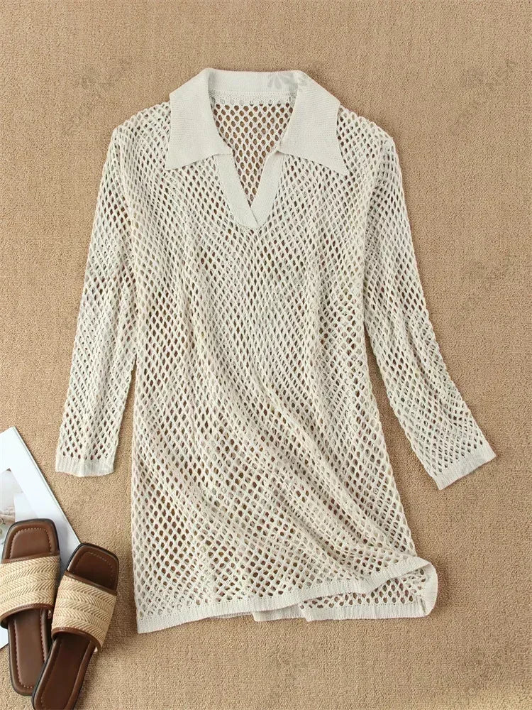 Luxury Crochet Beach Dress with Long Sleeves | Stylish Boho Summer Dress 2025