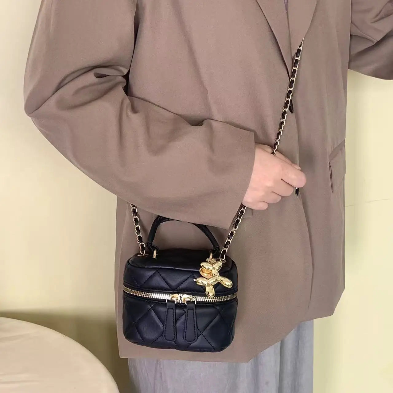 Y2K Dames Box Tas – Trendy Schoudertas met Ketting & Schattige Hondenhanger 2025