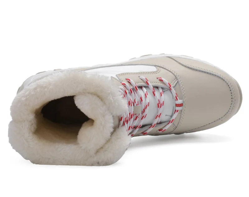 Warme Dames Winterlaarzen met Vetersluiting – Snowboots met Bontvoering | Waterafstotend PU | Antislip Zool | Zwart