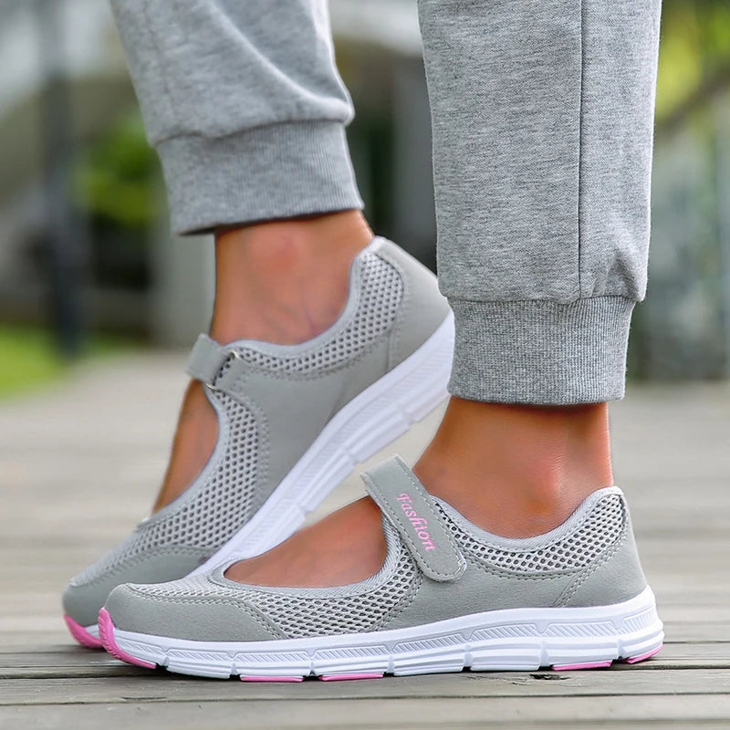 Women’s Breathable Mesh Walking Sneakers | Lightweight Hook & Loop Trainers