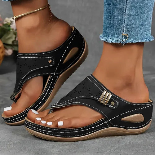 Women’s Summer Breathable Slippers |  Hollow Design with Buckle & Comfortable Flat Sole