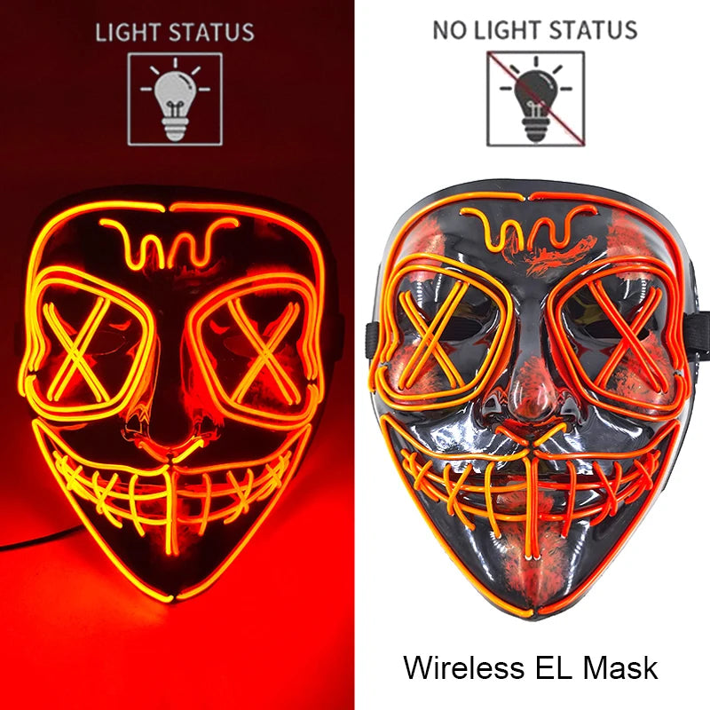 Draadloos LED Halloween Masker – Neon Glow in the Dark Masker met 3 Lichtstanden | 10 Kleuren | Unisex Volledig Gezicht