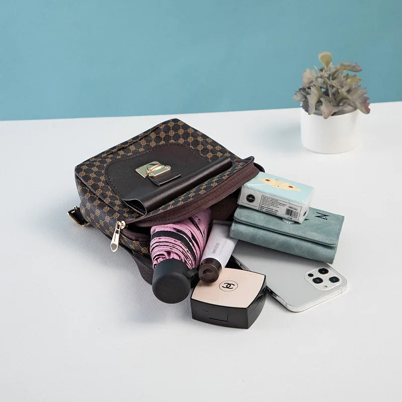 Mini Rugzakje voor Dames – Trendy PU Rugtas met Print en Goudslot | Casual Boekentas 2025