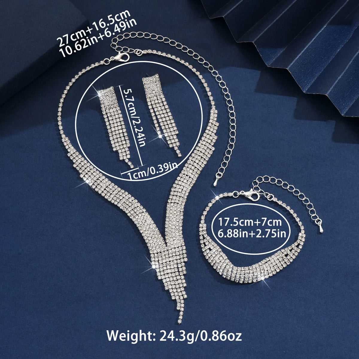 Women’s 4-Piece Jewelry Set | Rhinestone Tassel Necklace, Earrings & Bracelet