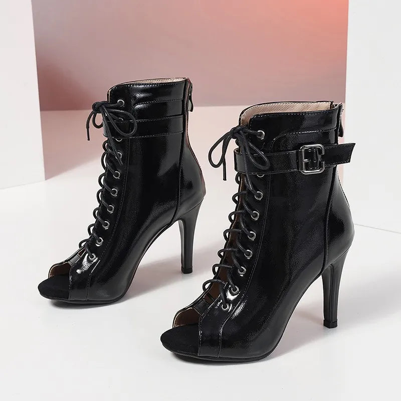 Girls Latin Dance Shoes Women Modern Dance Salsa High-Top Sandals Dance Hall Shoes Ladies Fashion Sexy High-Heeled PU Boots