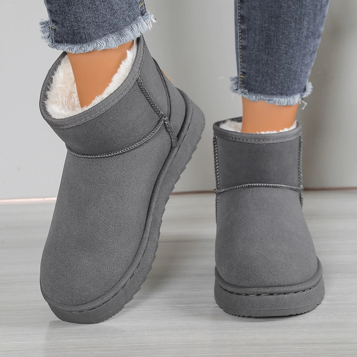 Women’s Winter Snow Boots | Suede Slip-On Ankle Boots with Plush Lining