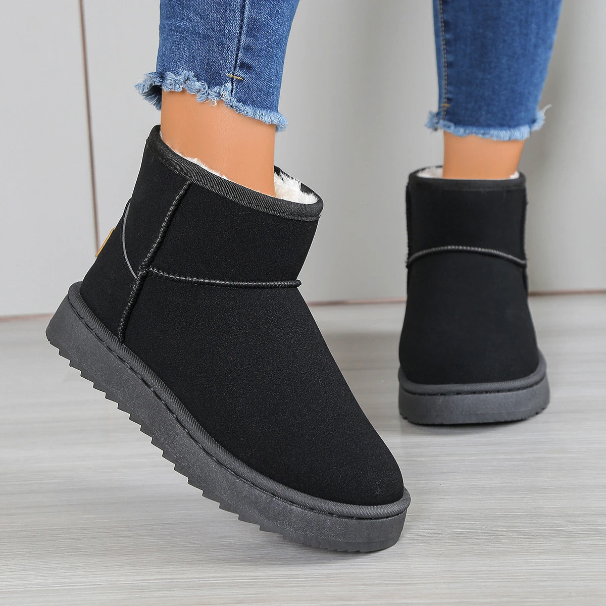 Women’s Winter Snow Boots | Suede Slip-On Ankle Boots with Plush Lining