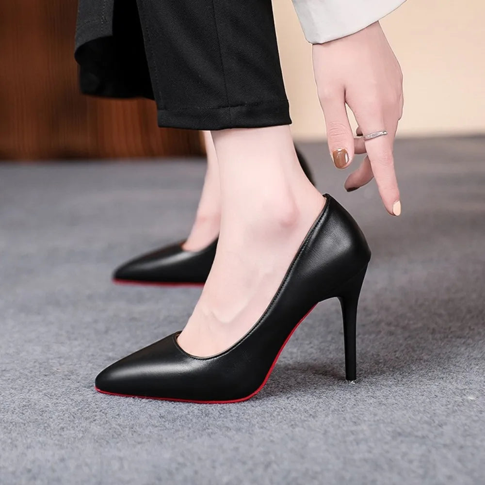 Black Pointed Toe High Heels for Women | Elegant Slip-On Pumps with Thin Heel