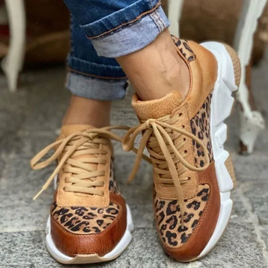 Women’s Leopard Print Sneakers | Thick Sole Lace-Up Casual Trainers