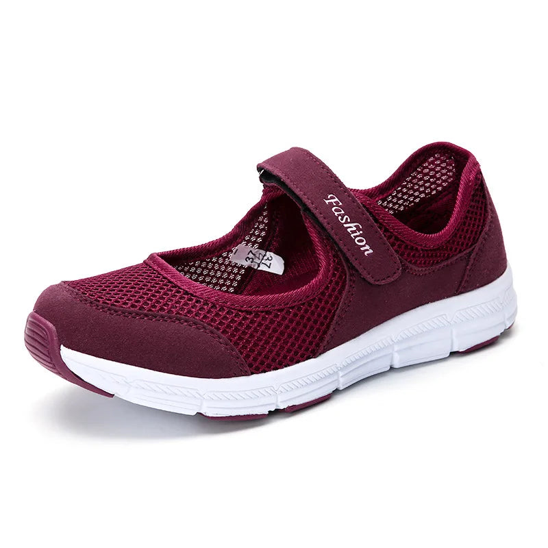 Women’s Breathable Mesh Walking Sneakers | Lightweight Hook & Loop Trainers