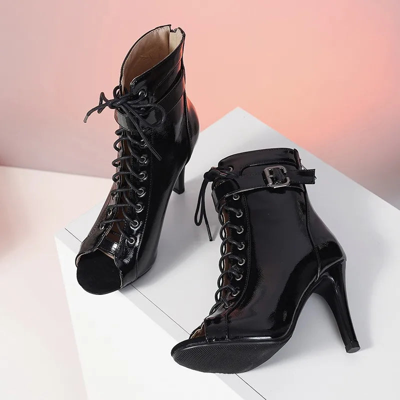 Girls Latin Dance Shoes Women Modern Dance Salsa High-Top Sandals Dance Hall Shoes Ladies Fashion Sexy High-Heeled PU Boots