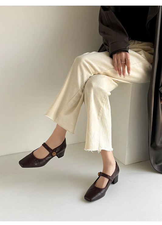 Elegante Dames Pumps met Vierkante Neus en Blokhak – Klassieke Instappers met Gesp