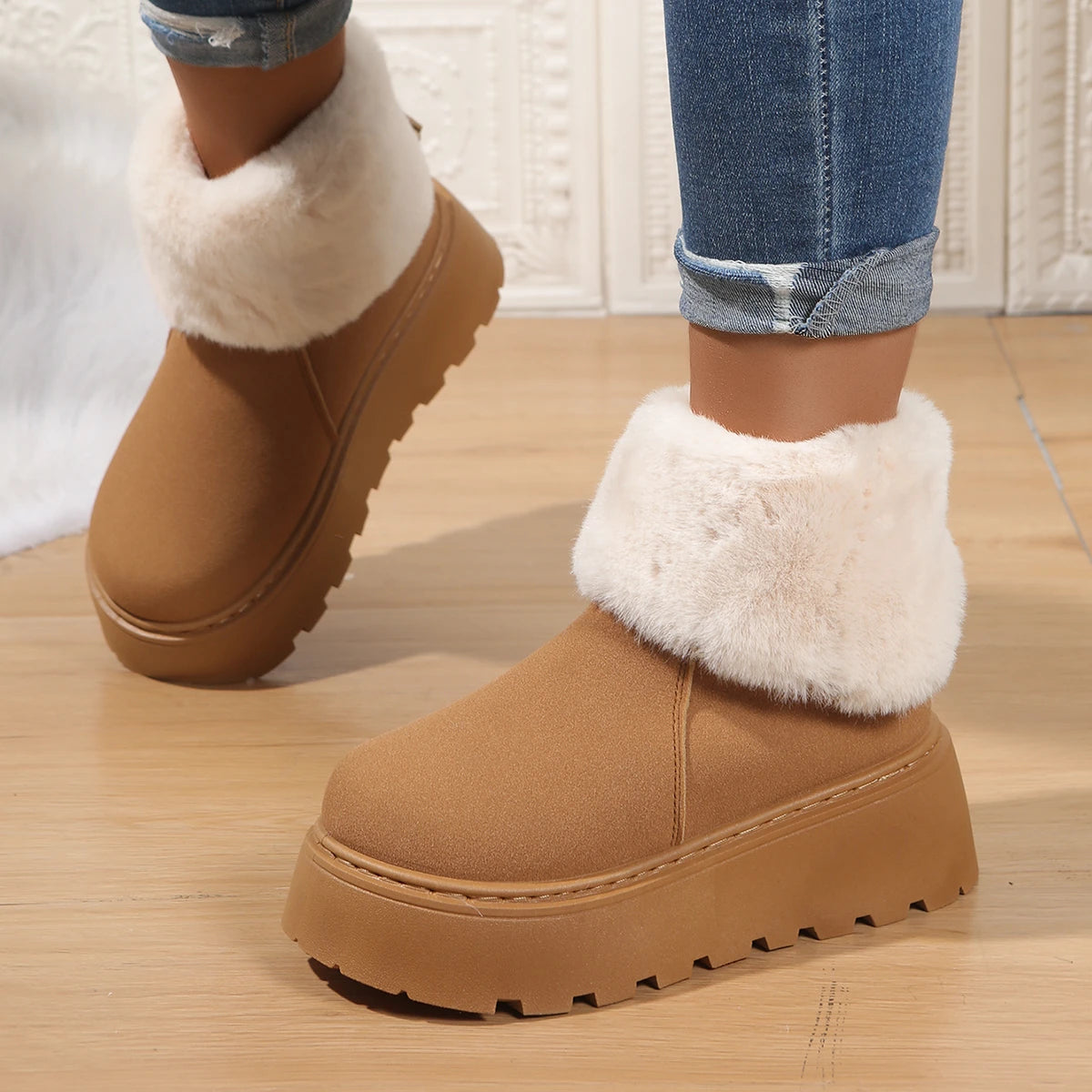 Dames Snowboots Winter 2025 | Chunky Platform Enkelboots met Achterrits & Plush Voering
