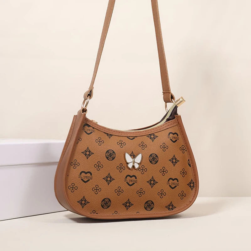 Halvemaan Schoudertas met Vlinder – Trendy PU Leren Onderarmtas voor Dames